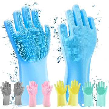 Silicone Gloves with Wash Scrubber, Heat Resistant, for Cleaning, Household, Dish Washing